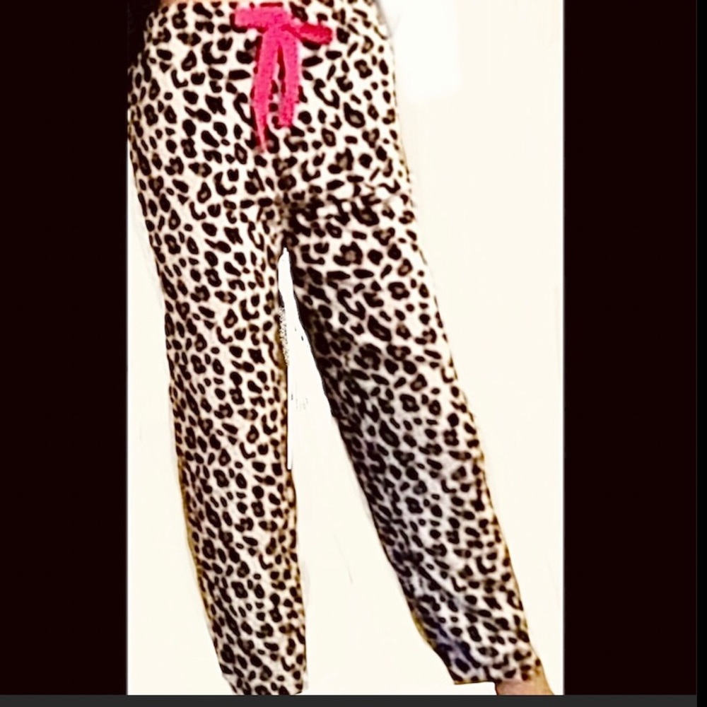 LEOPARD SOFT PANTS TAPERED LEG LOUNGE STRETCH VELVET FLEECE COMFY PJ’S PAJAMAS